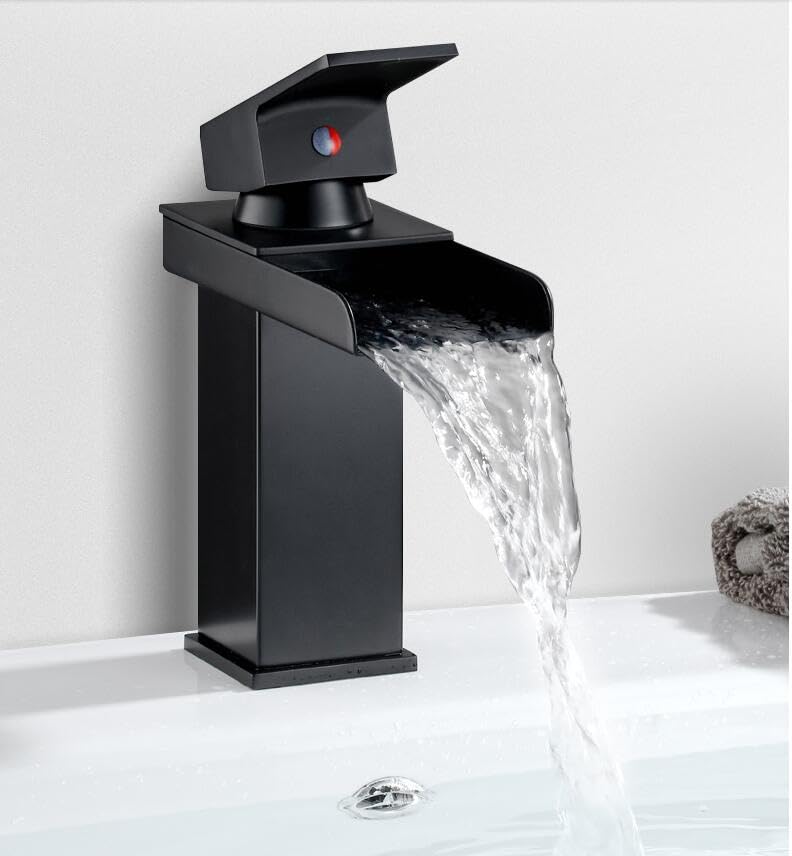 Mitigeur de lavabo cascade noir mat pour robinet de salle de bain eau chaude