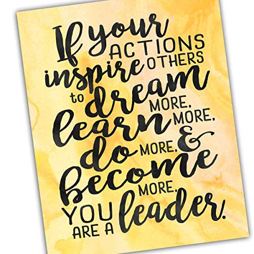 Inspirational Quotes - Wall Art - If Your Actions Inspire People - John Quincy Adams - Gift for Boss or Coworker - Leadership - Watercolor - Handwritten - Yellow and Black - UNFRAMED Poster Print