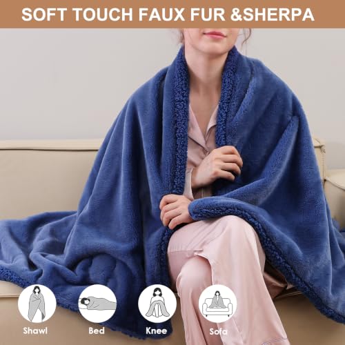 Dowin Faux Fur Electric Throw Blanket, Reversible Heated Blanket Throw,Blue - image 2