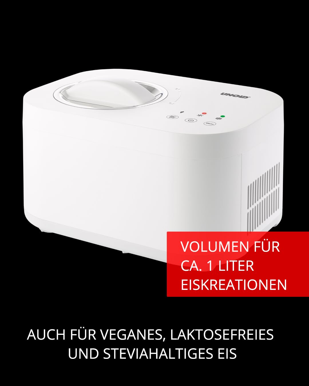 UNOLD 48820 EISMASCHINE Snow - selbstkühlender Kompressor, 100 W, entnehmbarer Eisbehälter, auch für vegane, laktosefreie und steviahaltige Eiskreationen