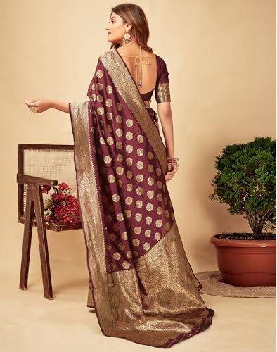 Image of SIRIL Women's Banarasi Soft Silk Saree Pure Silk with Unstitched Blouse Piece