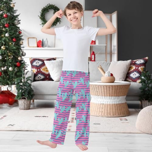 Boy's Pants Cactus Purple Blue Stripe Jogger Pants Elastic Waist Long Bottoms Trousers with Pockets 6-14 Years2
