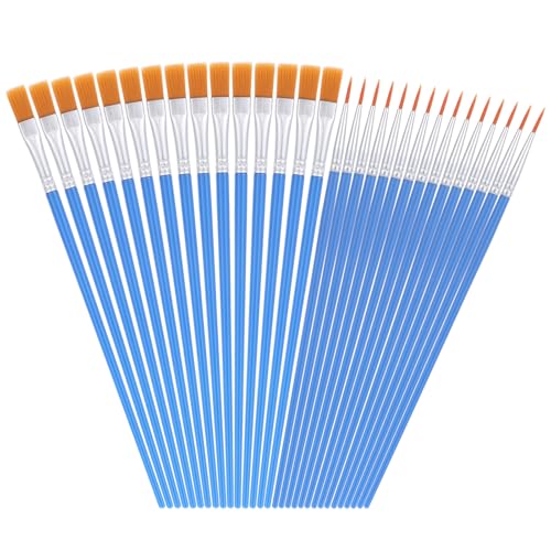 Giantree 30 Stück Künstlerpinsel, 15 Runde Pinsel und 15 Flache Pinsel, Pinselset Acrylfarben Aquarellpinsel für Körper Gesicht Felsen Leinwand zum Zeichnen Basteln Kinder und Erwachsene (Blau)