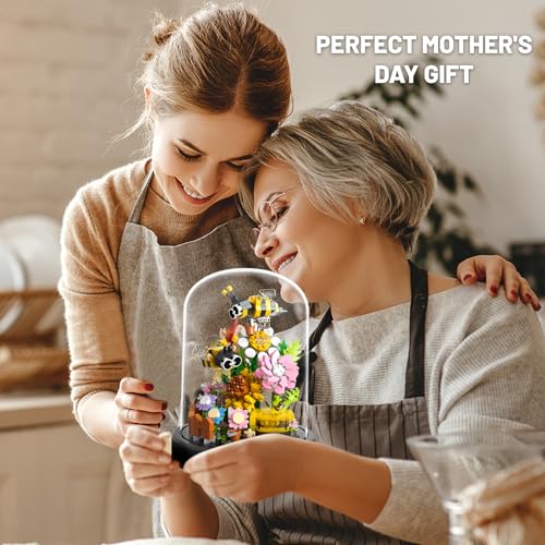 Image of QLT QIAOLETONG Flower Bouquet Building Sets, 588 PCS Animals Flowers Botanical Collection Mini Bricks Building Blocks Toy for Adults, Valentine's Day for Her Mom Women Wife Girlfriend (Bee)