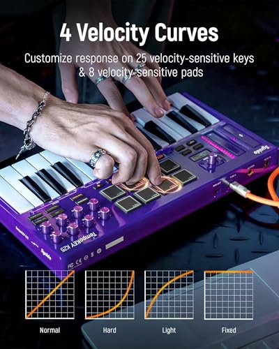 Synido 25 Key USB MIDI Keyboard Controller with Drum Pads, Professional Mini Midi Keyboard with OLED Screen, Beat Maker Machine for Music Production, Purple, TempoKEY K25 — view 4