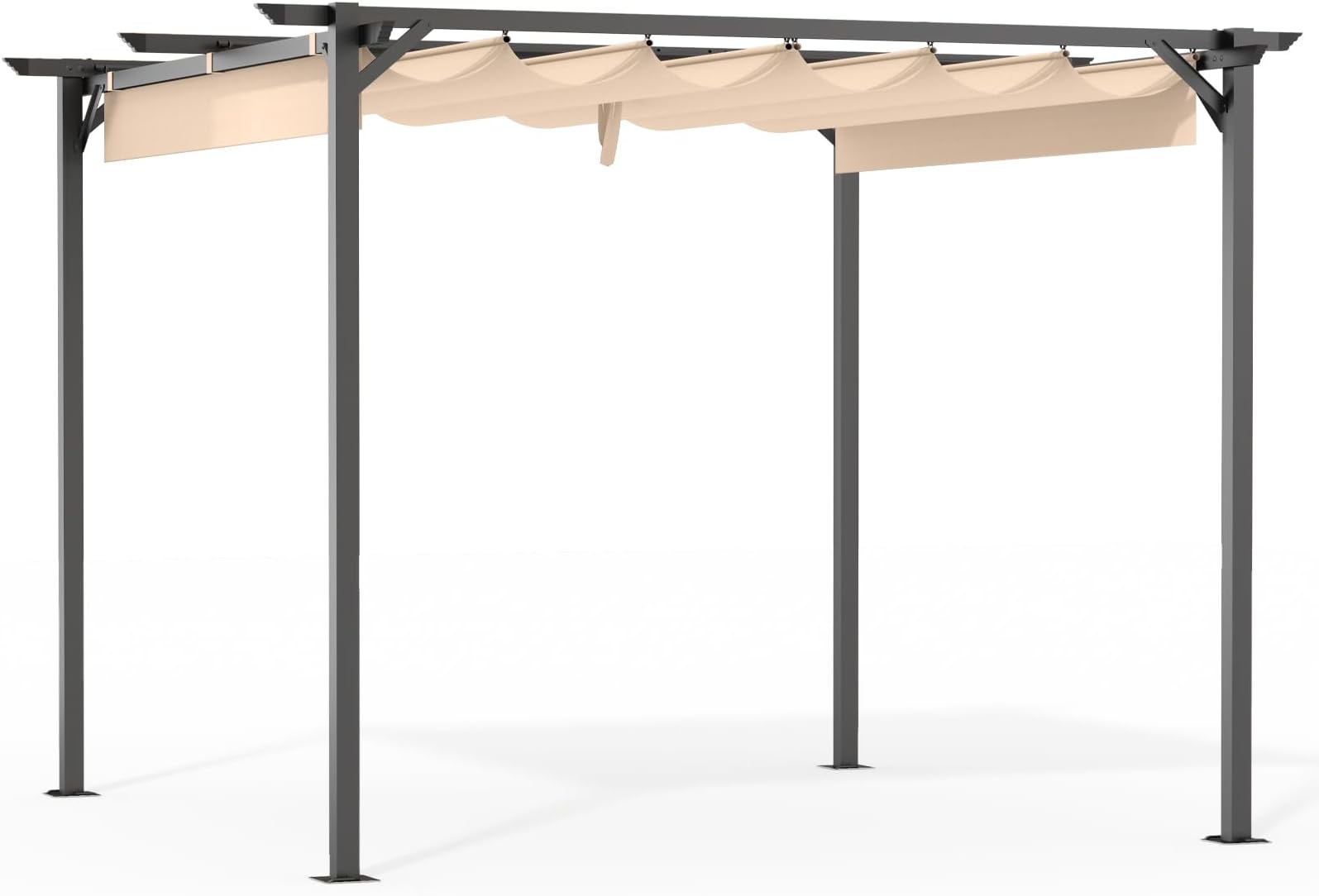 Gazebo, bigzzia Metal Pergola With Retractable Roof,Outdoor Parasol Features Water-Resistant And SPF 15 With PU Coated Canopy,Sun Shade For Garden Party Barbecue Event (Off-white, 244cmx244cm)