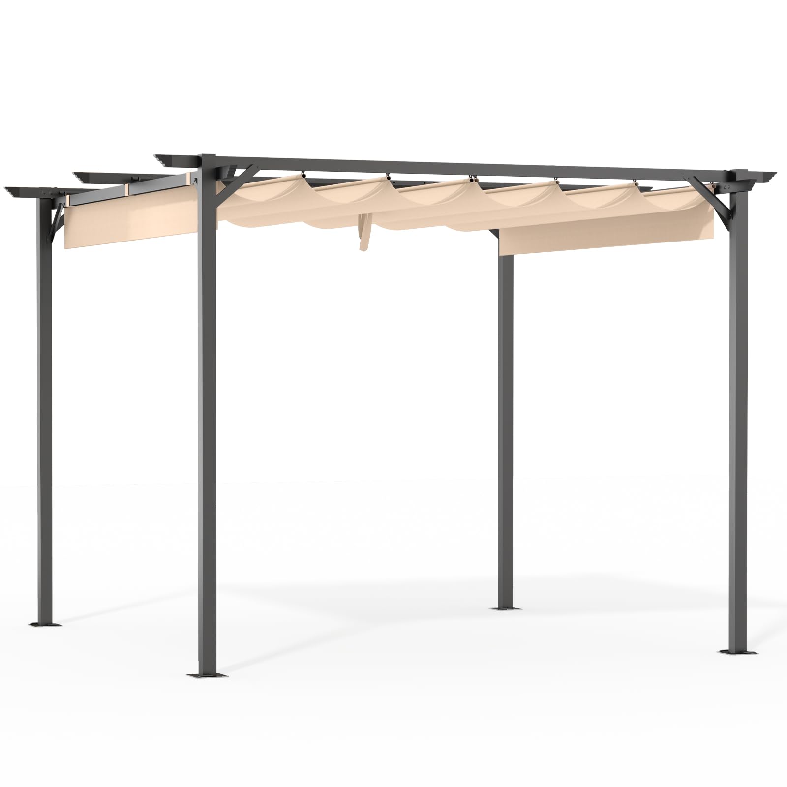 Gazebo, bigzzia Metal Pergola With Retractable Roof,Outdoor Parasol Features Water-Resistant And SPF 15 With PU Coated Canopy,Sun Shade For Garden Party Barbecue Event (Off-white, 244cmx244cm)