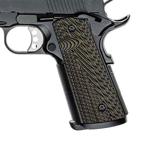 Cool Hand 1911 G10 Grips, Full Size (Government/Commander), Black Screws Included, Magwell Cut, Mag Release, Ambi Safety Cut, New Generation OPS Texture, OD/Green, H1M-JVM-21
