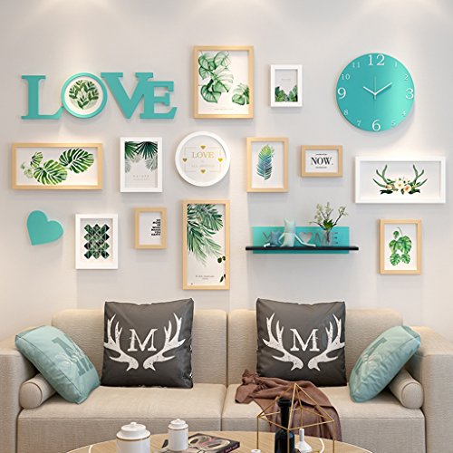 Wall-mounted Home Mall- Marco de Fotos Modernos con Reloj | Marcos de Fotos Combinados de Pared | para la Sala de Estar del Corredor | Conjunto de 12 (Color : Color#1)