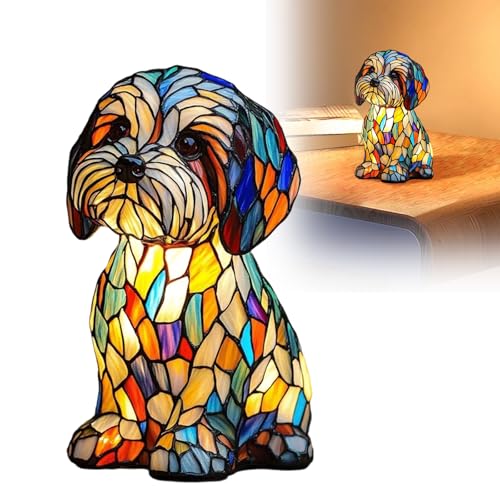 Hundelampen, Corgi-Lampen, Schnauzer-Lampe, Buntglas-Hundelampe, Serie Kunst-Nachtlicht, niedliches Haustier-Hunde-Themen-LED-Tischlampe, lustiges Geschenk für Hundeliebhaber (Mehrfarbig A, 1 Stück)