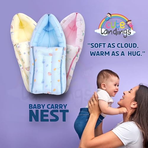 Image of 3 in 1 Muslin Cotton Sleeping Bag for Newborn Baby|Carry Nest|Lightweight|Skin Friendly|Convertible|Hypoallergenic|Portable Bassinet |Essential (Aslo use as Gaddi Set, 0-6 Months, Pink)