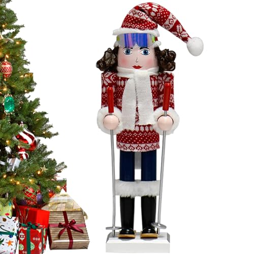スキー くるみ割り人形 クリスマス 飾り | 木製クリスマスデコレーション - フェスティブ ナッツクラッカー 置物 | 家庭 デスク 暖炉 マントル テーブル センター ホリデー パーティー 用
