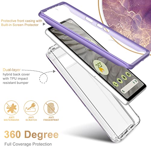 Esdot For Google Pixel 7A Case With Built-In Screen Protector,Military Grade Rugged Cover With Fashion Cute Designs For Women Girls,Protective Phone Case For New Pixel 7A Glitter Purple Marble #TOP1