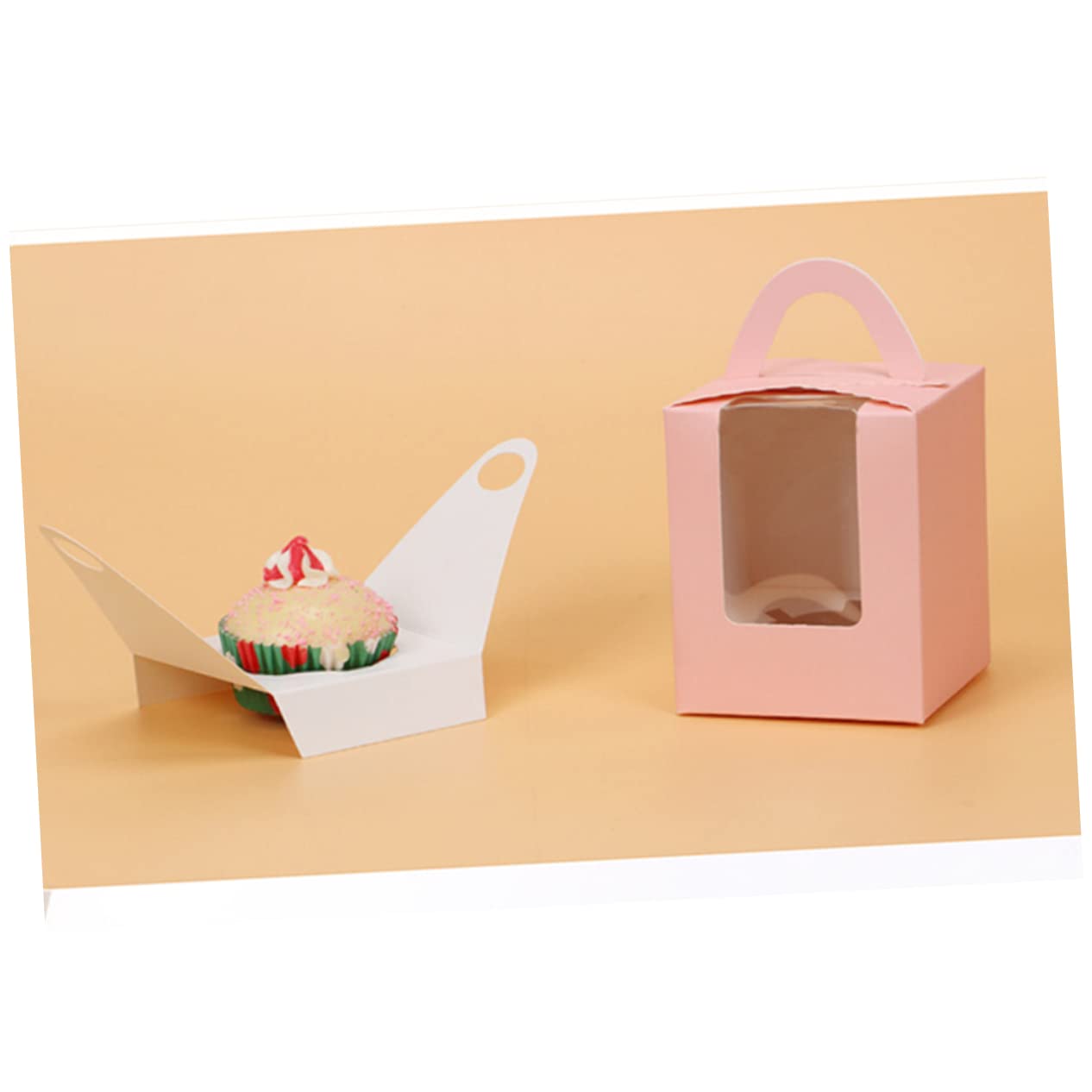 Cabilock 20 Pcs Handle Cupcake Boxes Portable Window Cupcake Containers Cardboard Inserts for 5-6cm Diameter