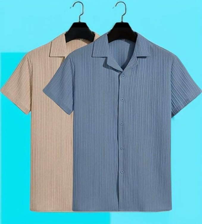 Image of Men's Textured Short Sleeve Button Down Shirt, Collared Pack of 2
