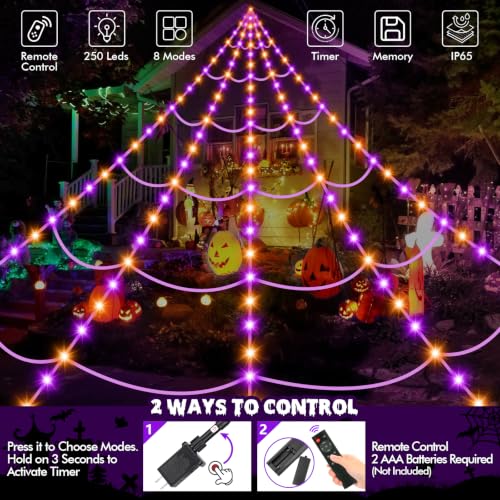 Image of OCATO 200 inch Halloween Decorations Spider Web Lights Outdoor +59 inch Fake Spider