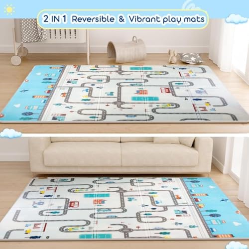 Image of Heavy Duty Double Sided Water Proof Baby Play Mat, Play mats for Kids, Large Size, Baby Carpet, Non-Slip (6 Feet X 4 Feet) (BEBY MAT White Large)
