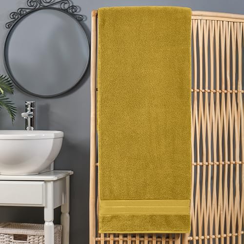 Image of Elegant Comfort Three Line Popcorn Extra Large Luxury Bath Towel - 40 inch x 80 inch inch, Premium Hotel Spa Quality 1 Piece Oversized Bath Sheet 100% Turkish Cotton Super Soft Highly Absorbent, Amber Gold