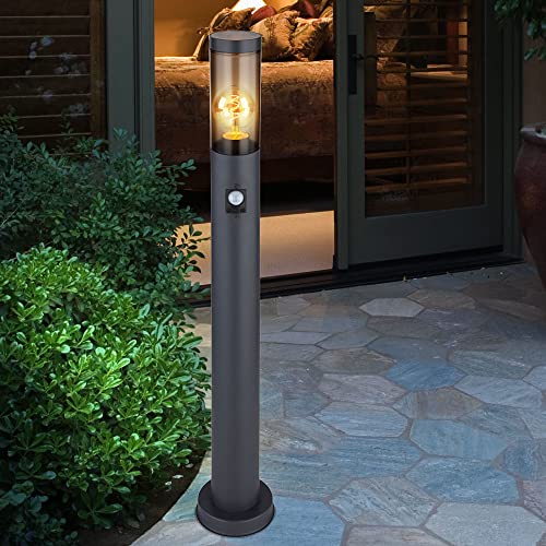 GLOBO Wegeleuchte Bewegungsmelder Stehlampe Sockelleuchte außen Gartenlampen anthrazit IP44, Standleuchte Terrasse Balkon, Edelstahl rauchfarben, 1x...