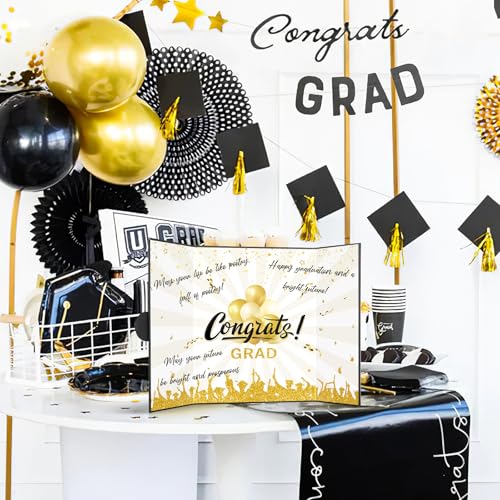 Image of Graduation Guest Book Alternative,Graduation Signature Board Sign, Black Gold Class of 2025 Graduation Party Decorations for Men Women College High School Unique Graduation Gift for Friends