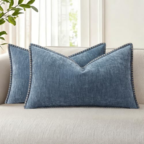 Image of decorUhome Soft Chenille Throw Pillow Covers 12x20 Set of 2 Haze Blue