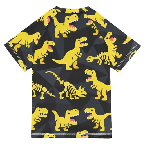 Animal Dinosaur Fluorescence Yellow Short Sleeve Matching Bathing Suits for Kids Swimsuit for Kids Girls Rash Guard Swimsuit for 3-12 Years Traje de bano para nino2