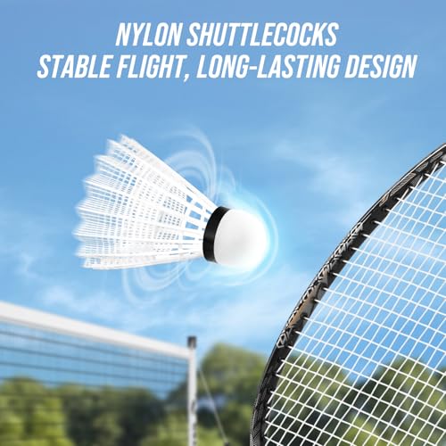 Image of Professional Badminton Set with Carbon Aluminum Badminton Rackets Set of 4, Outdoor Portable Badminton Net with Winch System, 4 Nylon Badminton Shuttlecocks and Bag