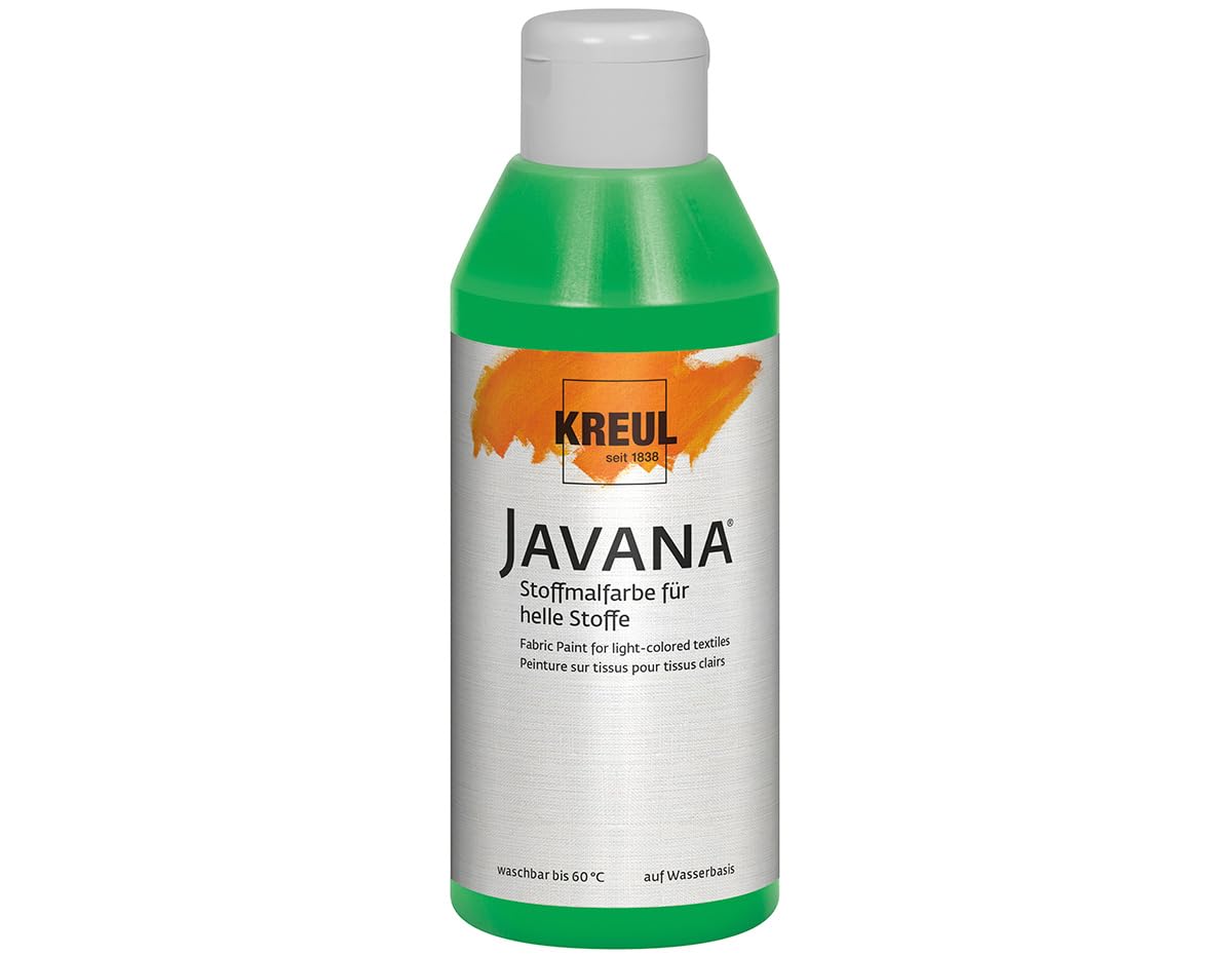 KREUL 91308 - Javana Stoffmalfarbe für helle Stoffe, 250 ml Glas in brillantgrün, geschmeidige Farbe auf Wasserbasis mit cremigem Charakter, dringt fasertief ein, waschecht nach Fixierung