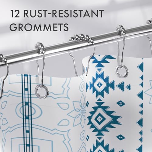 Image of AmazerBath Boho Shower Curtain, 72x72 Washable Cloth Navy and White Shower Curtains for Bathroom, Fabric Rustic Neutral Shower Curtain Set with 12 Hooks, Modern Camper RV Dorm Stall Shower Curtain
