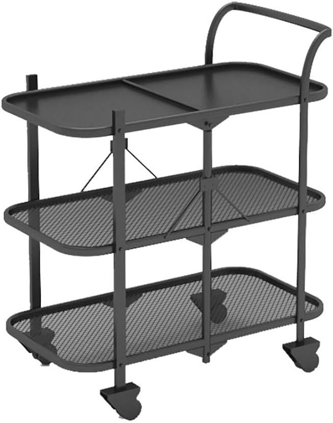 Household Folding Dining Cart Trolley Mobile Dining Cart Hotel Commercial Trolley Bathroom Living Room Wine Cart Shelf (Black Size: 35 64 90CM)