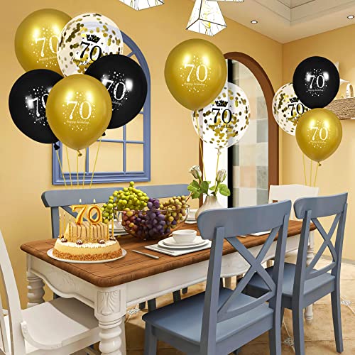 Image of 70th Birthday Balloons for Men, 15 Pcs Black Gold Happy 70th Birthday Balloons, Black Gold 70th Birthday Party Decorations Balloons for Men Women 70th Birthday Decor