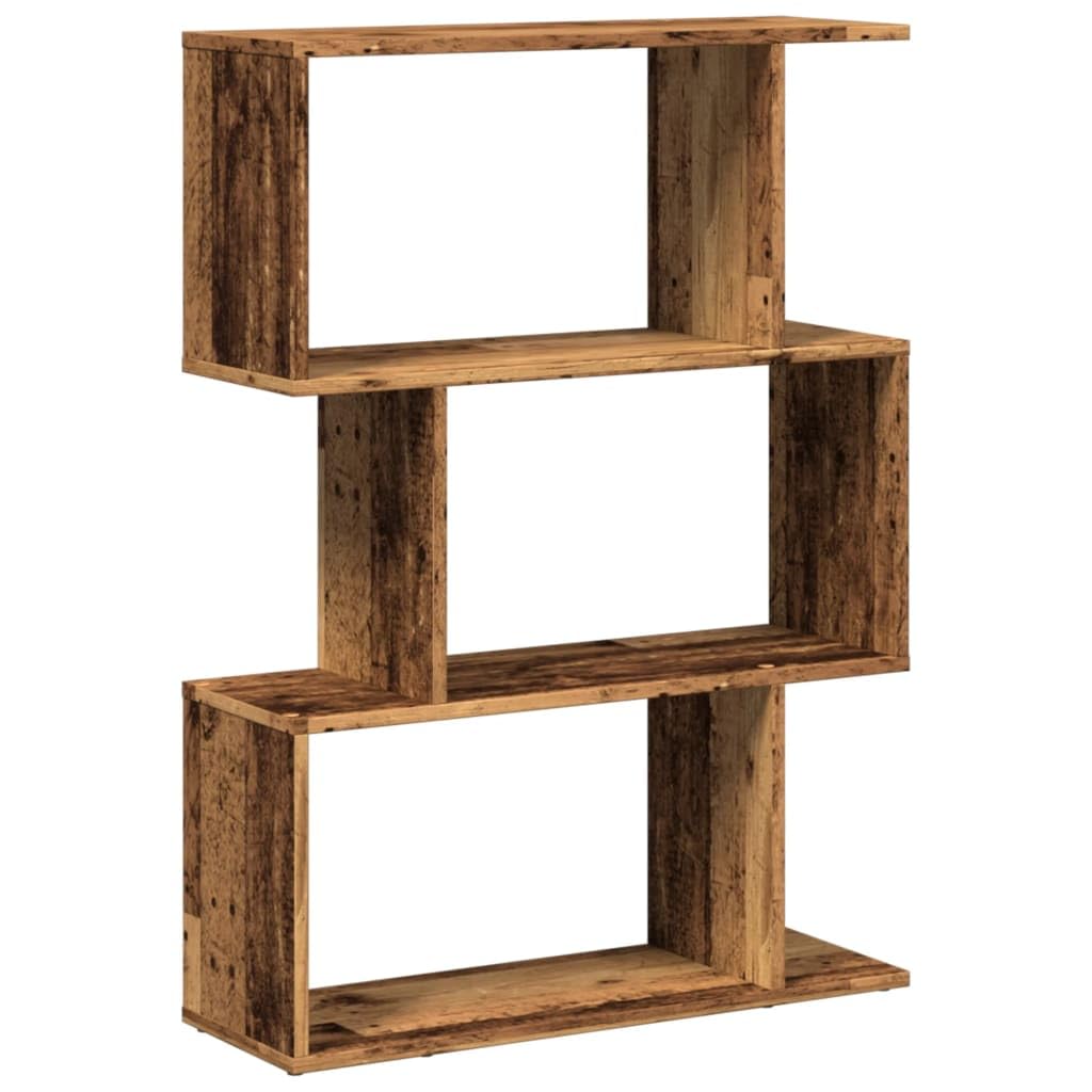Scaffale divisorio a 3 scomparti, effetto legno anticato, 70 x 24 x 97 cm, scaffale per soggiorno, ufficio, camera da letto, con spazio flessibile ed elegante