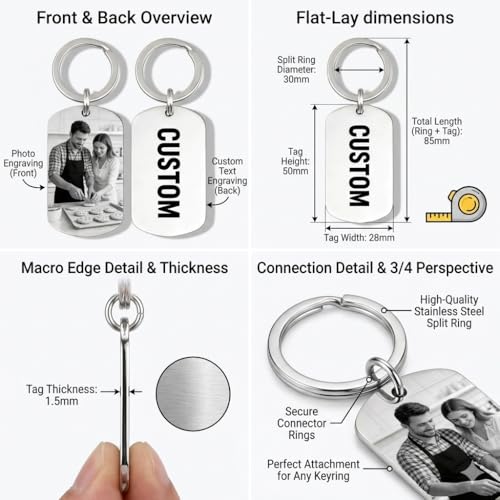 Image of Custom Photo & Text Engraved Keychain - Double Sided Custom Picture keyring For Him /Her Birthday Memorial Gift