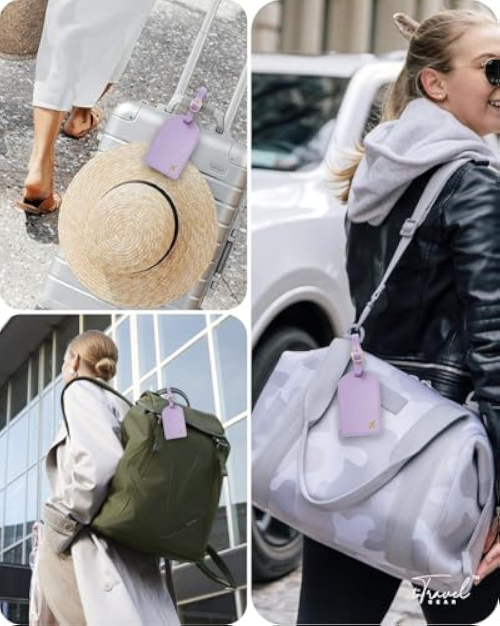2 Pack PU Leather Privacy Protection Luggage Tags, Lavender
