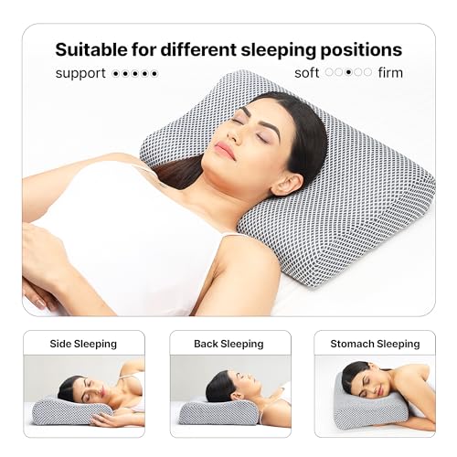 Image of Frido Ultimate Cervical Neck Pillow for Pain Relief Sleep | Improves Posture & Spinal Alignment | Neck Pain Relief Cushion with Ultra Responsive Memory Foam & Skin Friendly Cover | Grey Mesh