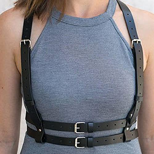 TOFBS Punk Tailleharnas Lederen borstriem Zwarte Goth-ketting Verstelbaar lichaamsvest Sieraden voor Vrouwen Meisjes Cosplay-feestje Rave Halloweenkostuum, #1, Eén maat - Image 7