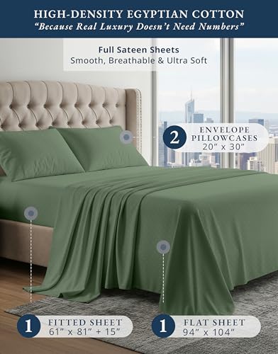 Image of LANE LINEN Black Sheets Full 100% Egyptian Cotton Sateen - Iceberg Green | Cotton Full Size Sheet Sets - 4-Piece Set, For A Luxurious Night's Sleep, For A Silky Hotel-Style Bed, Luxe Sheen