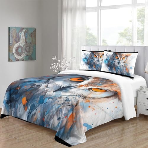 Housse de couette 200x200 hiboux avec taies lit double
