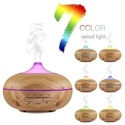 JULYFOX Essential Oil Diffuser Auto on and Shut Off Ultrasonic Aromatherapy Diffusers Humidifier Quiet Mist with Timer 7 LED Colorful Lights 300ml Light Wood Gain – Image 6