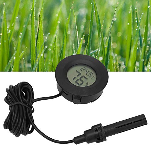 Round Thermometer,Round Embedded Temperature Humidity Meter Digital Thermometer with Sensor Porbe(Black)