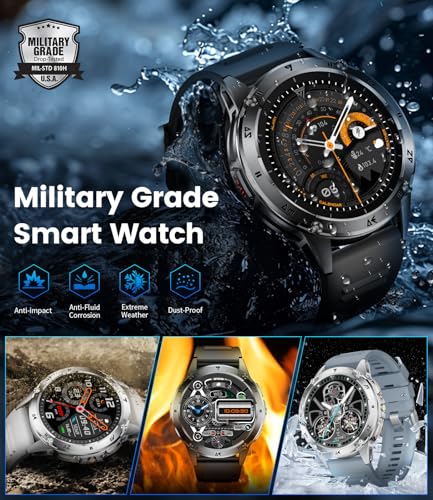 Image of LIGE Military Smart Watch for Men iPhone Android 1.43 inch HD Amoled Rugged 120+ Sport Modes IP68 Waterproof Answer /Make Call Fitness Running Heart Rate Blood Pressure Health Mens Smartwatch EF6-E