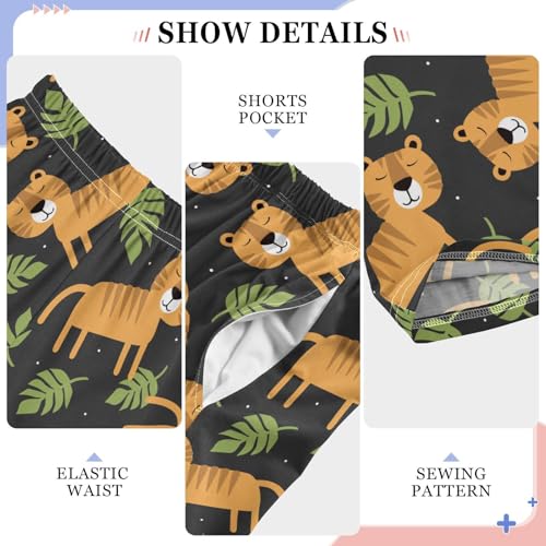 Lovely Tiger and Leaves Boys Long Pants Soft Trousers Elastic Waist Kids Lounge Bottoms with Pockets S-XL4