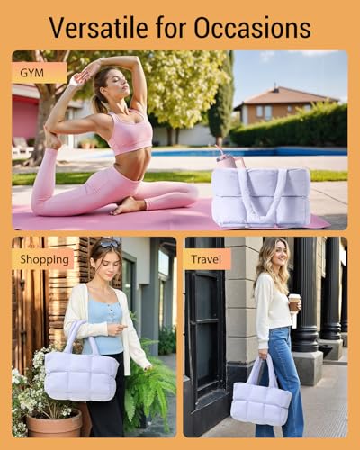 Image of Herald Puffer Tote Bag for Women, Large Quilted Puffy Handbag Lightweight Satchel Purse with Cup Holder & Compartment