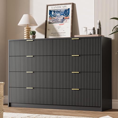 Image of MAISONARIA Dresser for Bedroom, 8 Drawer Double Dresser, Modern Chest of Drawers for Bedroom, Living Room, Entryway and Closet, 55 inch L x 15.7 inch D x 37.4 inch H, Black