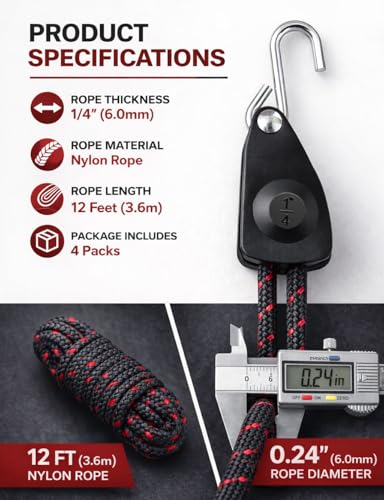 Image of Rope Tie Down, 1 /4 inch 12FT Adjustable Ratchet Straps 4 Pack