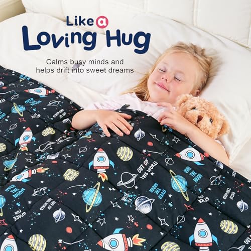 Kivik Cooling Weighted Blanket 5 Pounds, Breathable Small Weighted Blankets, Ultra Soft Heavy Throw for Relaxing & Sleeping, Machine Washable, 36 x 48 Inches, Universe Printing, Black