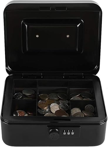 Miniatura 6 de xydled Caja fuerte de acero con cerradura de combinación, caja fuerte para dinero con bandeja extraíble para monedas, grande, 9.84 x 7.87 x 3.54