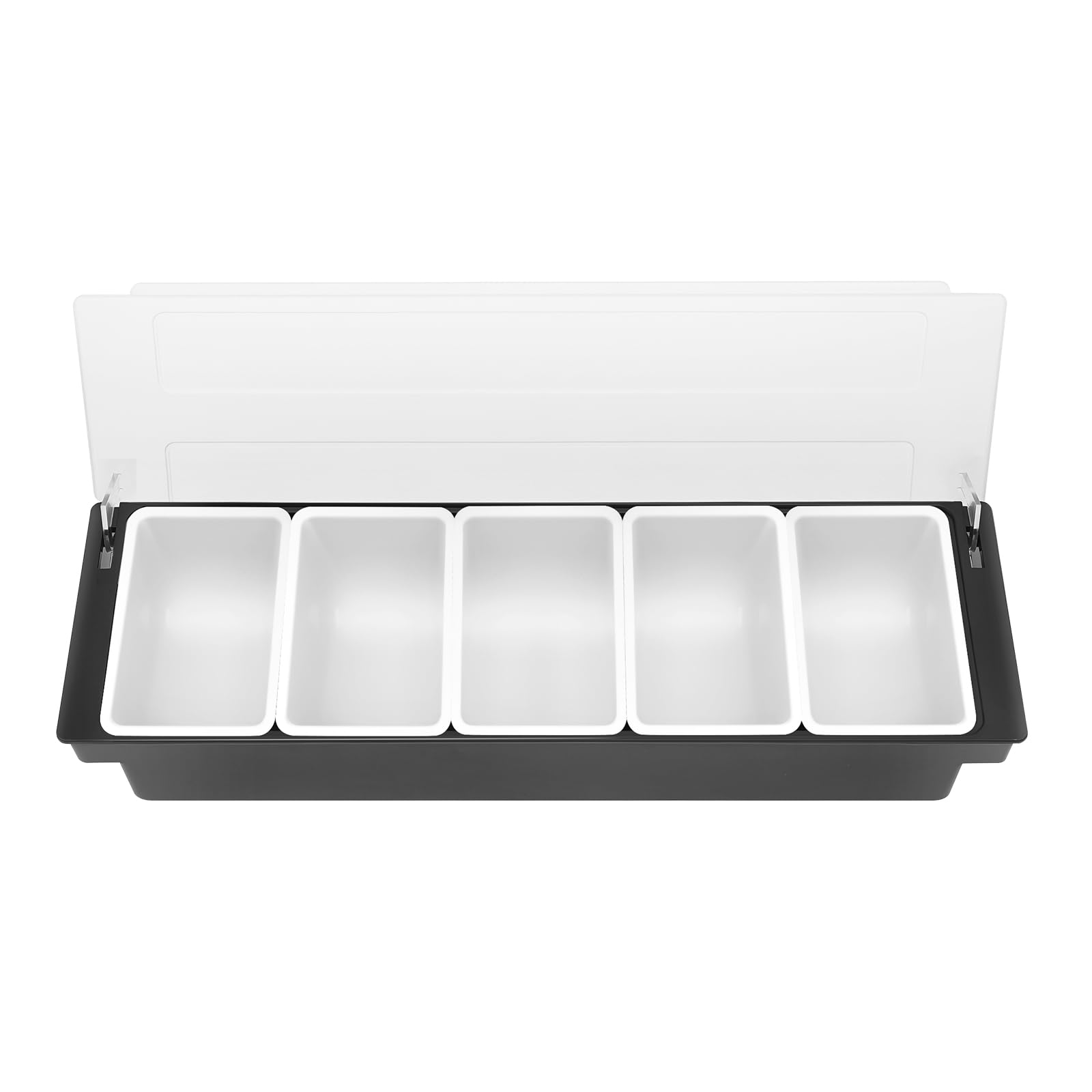 Zutatenbehälter 5 Fächer Beilagenbehälter Pizzastation Zutatenbox Obst Behälter mit Deckel Obstschachtel für Küchen, Restaurants, Bars