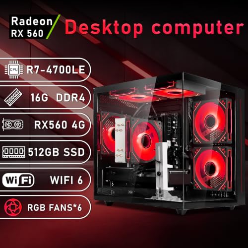 Image of suevery Pre Built Gaming PC AMD Ryzen7 Black | 16G DDR4 RAM, M.2 512G SSD, 8 Cores 16 Threads, 3.6G Up to 4.2G, Wi-Fi 6 Desktop Computer
