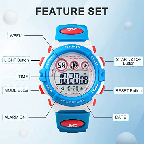 Image of GOLDEN HOUR Watches for Kids Digital Sport Waterproof Boys Girls Watch Outdoor 12 /24 H Alarm EL Backlight Stopwatch Military Child Wristwatch Ages 3-15